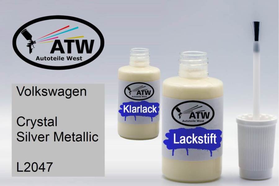 Volkswagen, Crystal Silver Metallic, L2047: 20ml Lackstift + 20ml Klarlack - Set, von ATW Autoteile West.